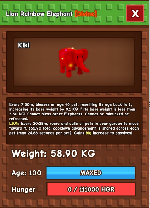 MMOJUGG Grow A Garden Nightmare Rainbow Elephant (passive 5.5KG) Details View of Item Function and Use